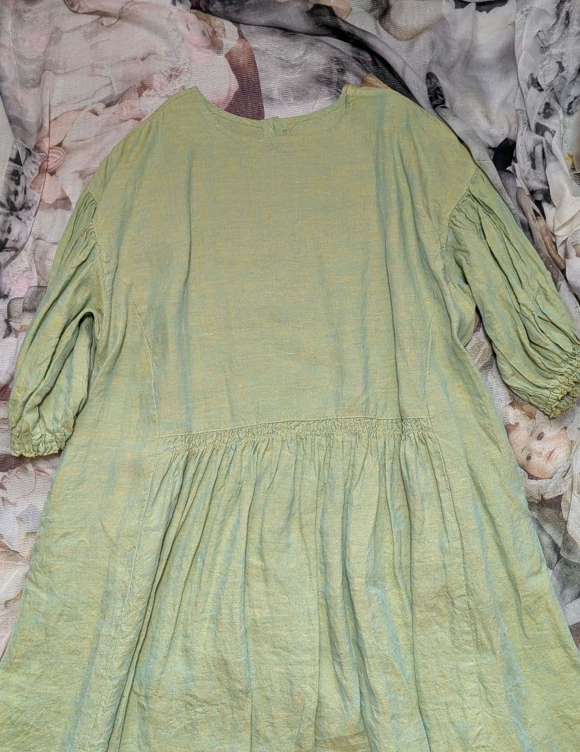 ネストローブ先染めヘンプ 2wayワンピース グリーン きれい色 差し色 春