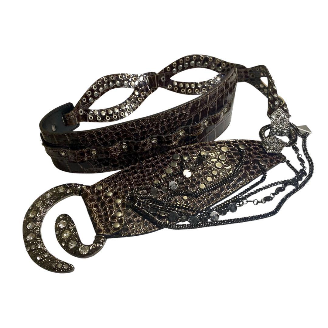 d.i.a. ダークブラウン クロコ型押しレザー ベルト　Y2K