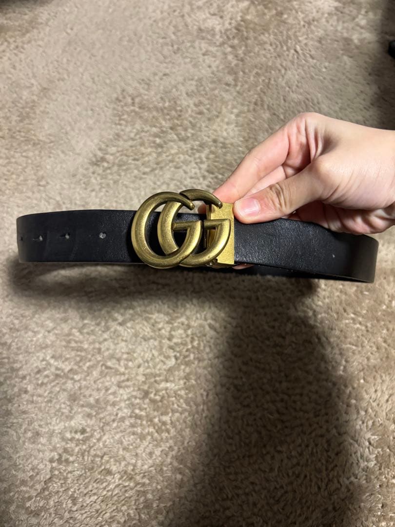 GUCCI ダブルGバックル 黒レザーベルト