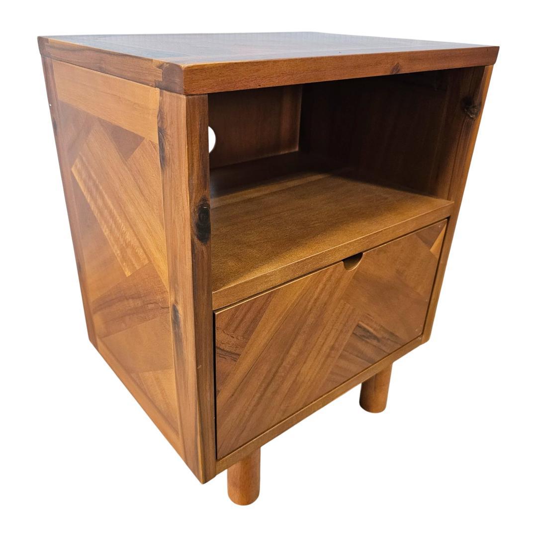 木製 サイドチェスト 引き出し付き ヘリンボーン柄 幅40 奥行30 カフェ風