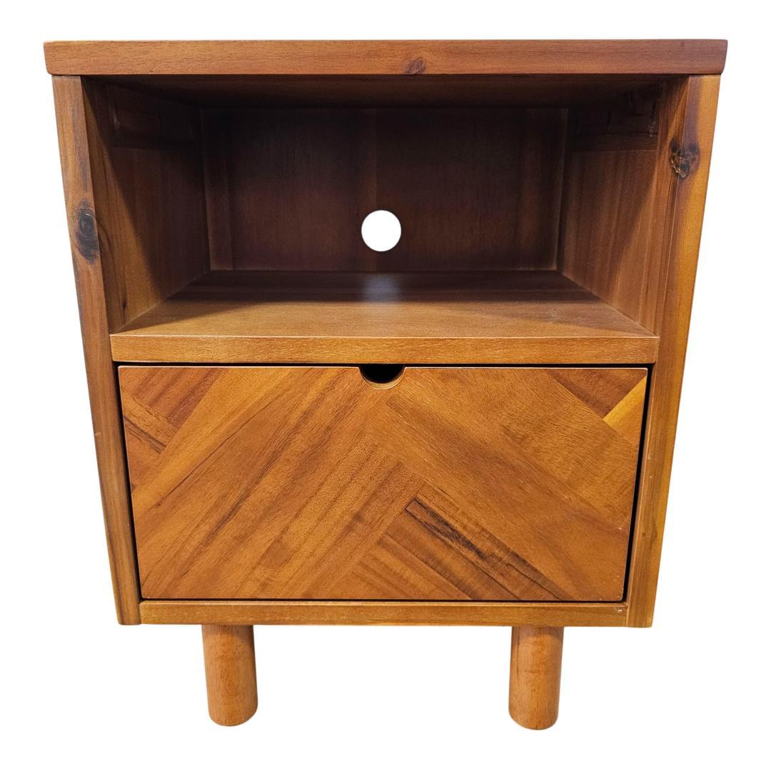 木製 サイドチェスト 引き出し付き ヘリンボーン柄 幅40 奥行30 カフェ風