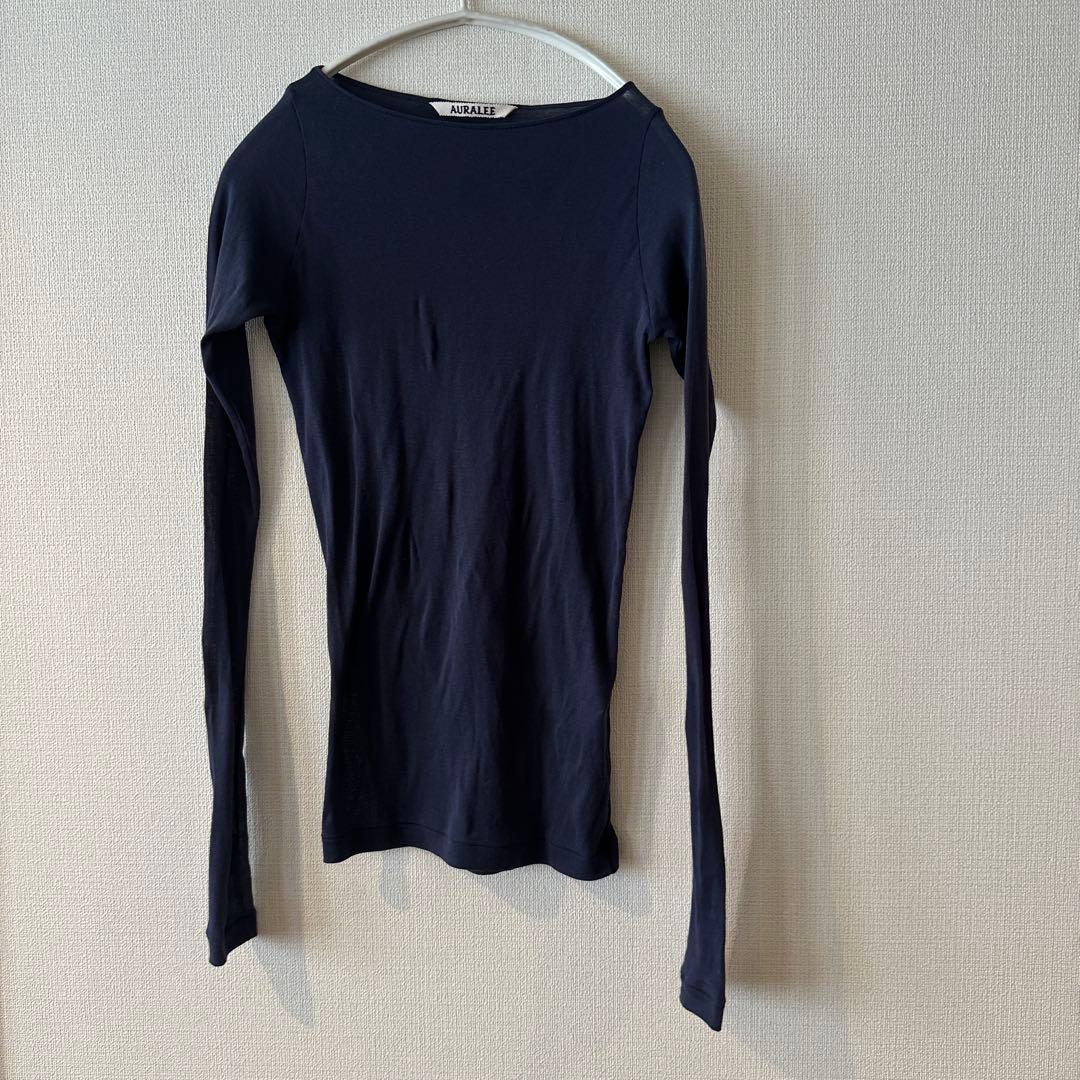 試着のみ2024auraleeボートネックカットソー0ネイビー