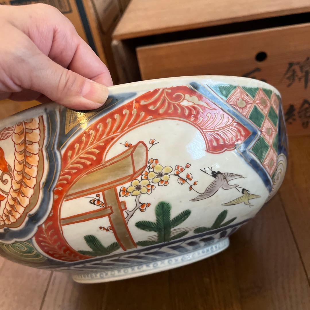 古伊万里　錦絵三ツ鉢　25ー31㎝江戸後期 茶道具 木箱