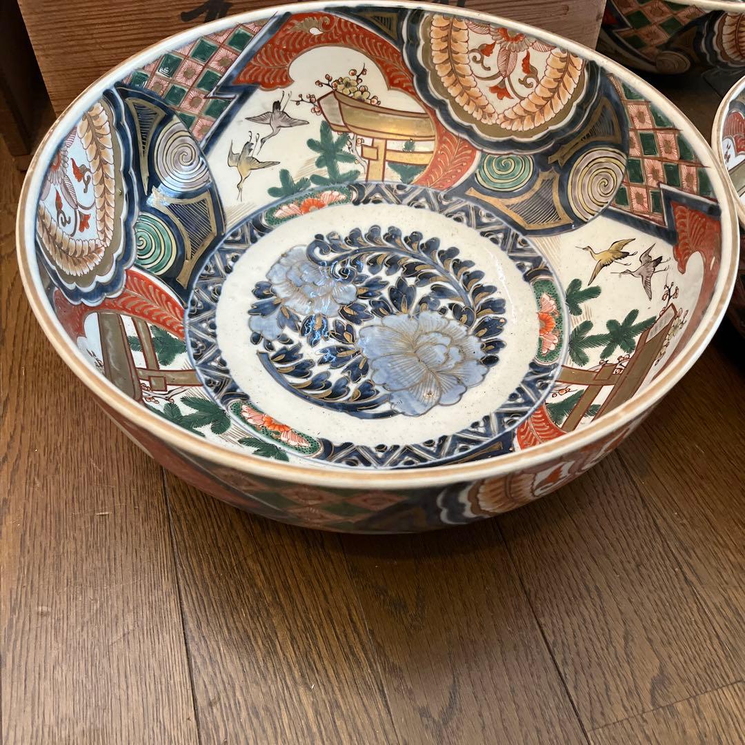 古伊万里　錦絵三ツ鉢　25ー31㎝江戸後期 茶道具 木箱