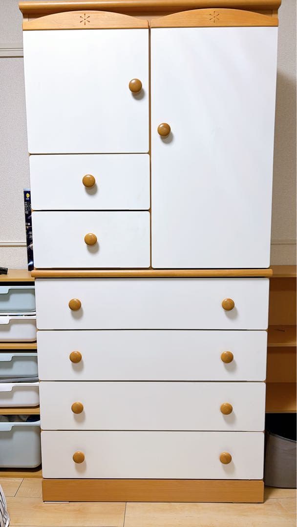 木製チェスト ホワイト/ナチュラル、タンス