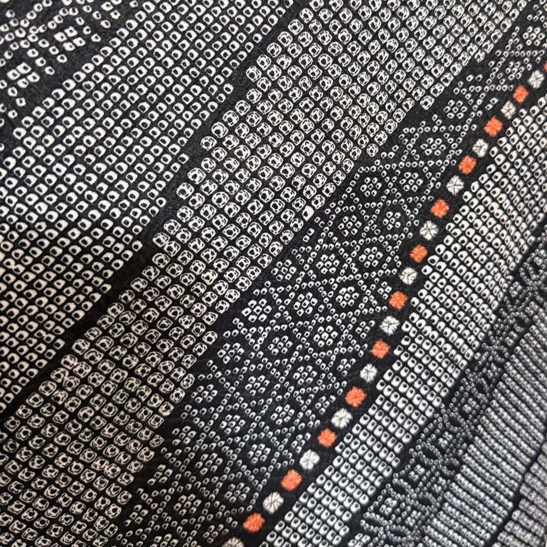 6k15 着物&羽織セット　袷　黒　白　橙色　柄物　和装