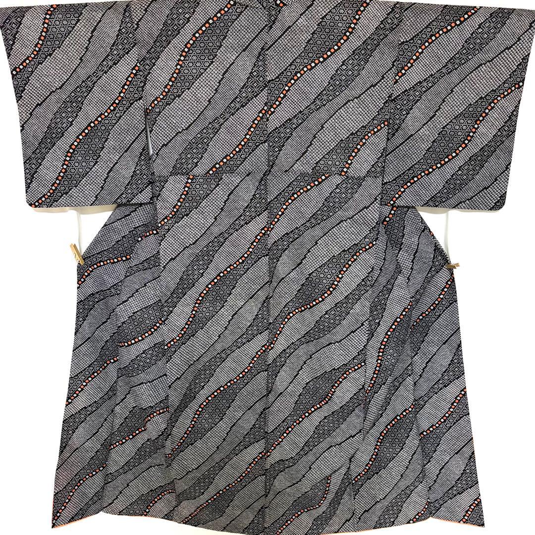 6k15 着物&羽織セット　袷　黒　白　橙色　柄物　和装