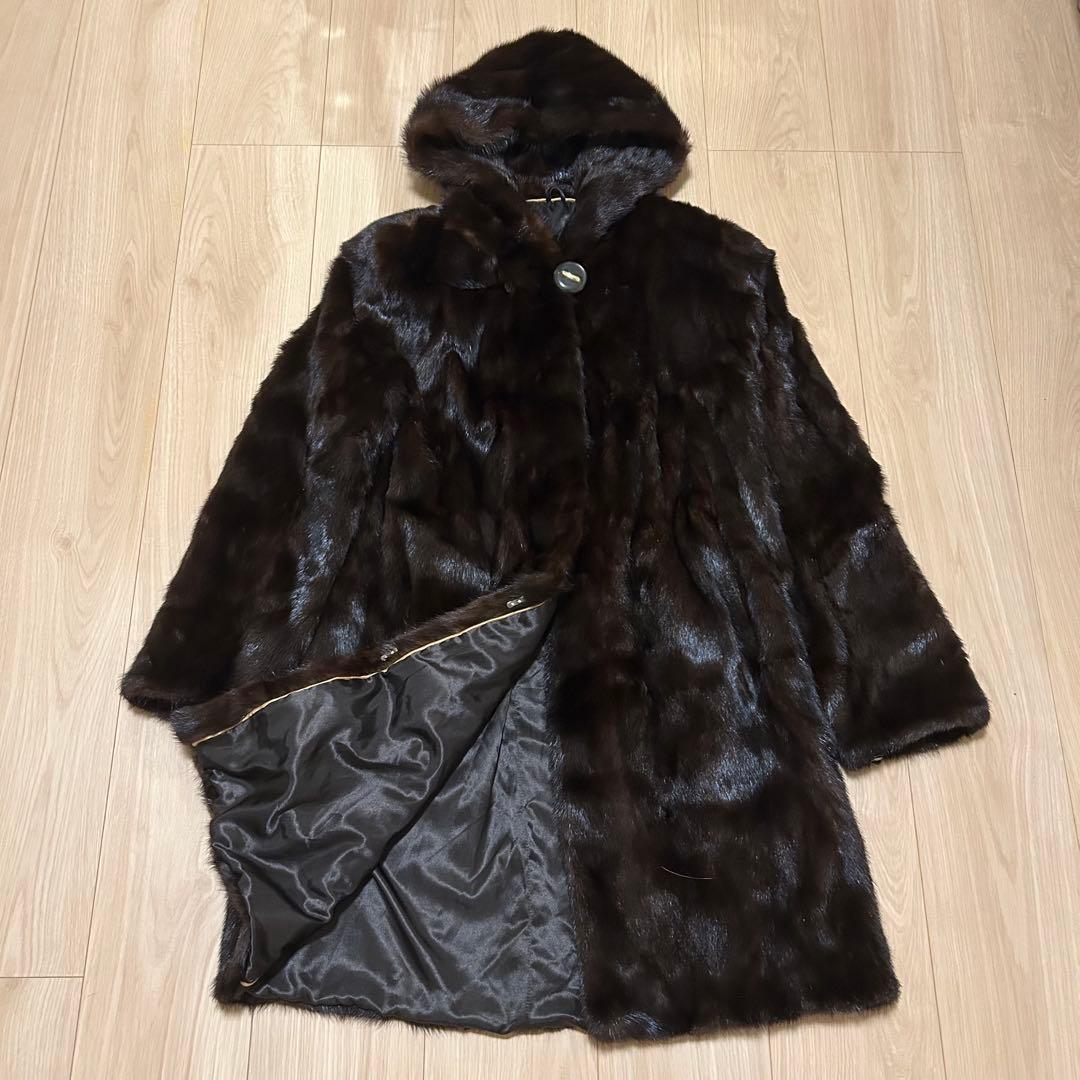 【最上級】ミンク　ロングコート　毛皮　コート　ファー　美品　フード付　O