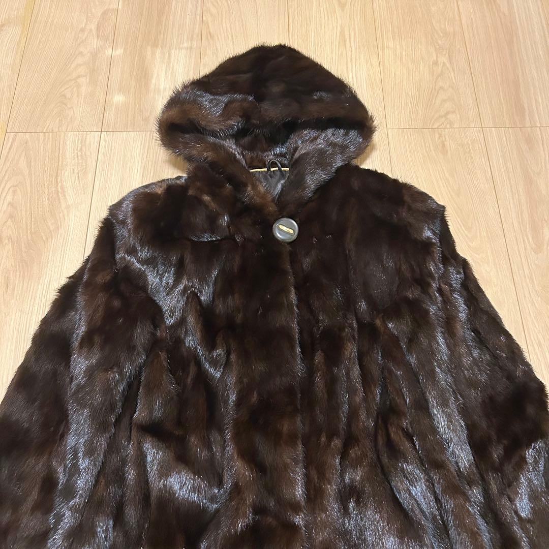 【最上級】ミンク　ロングコート　毛皮　コート　ファー　美品　フード付　O