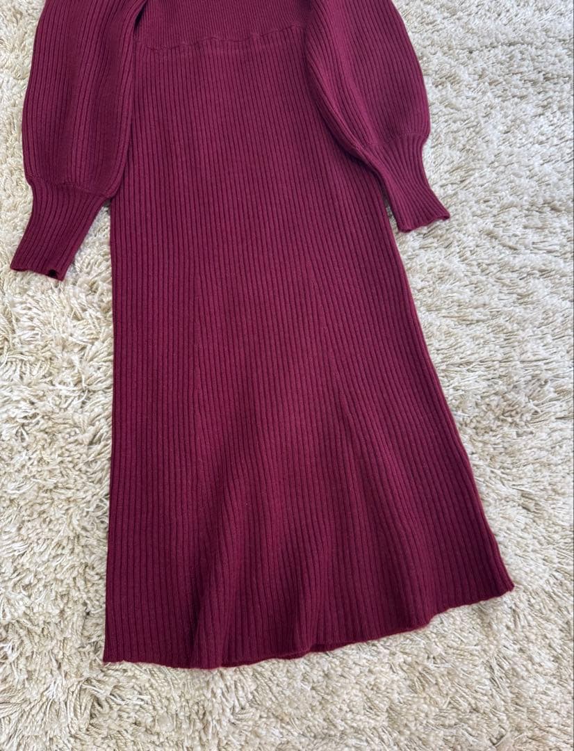 anuans オフショルナローニットワンピース ボルドー