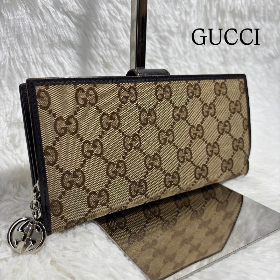 ✨美品✨ グッチ 長財布 インターロッキング GGキャンバス 二つ折り ブラウン