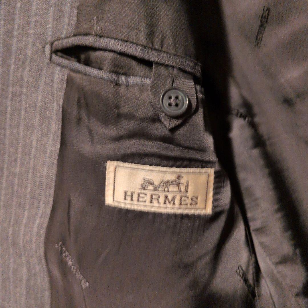 HERMES イタリア製 ダークグレー ストライプ ビジネスジャケット