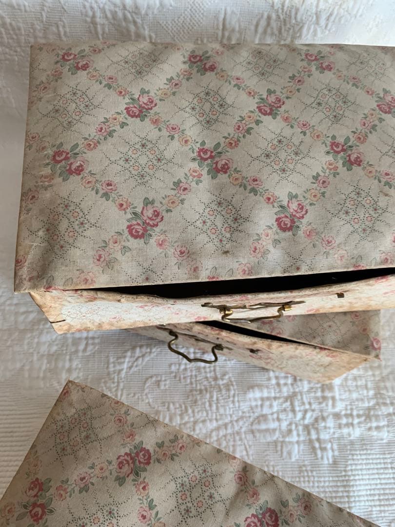 フランスアンティークローズ柄ファブリックカルトナージュドロワー※ピンクラベル