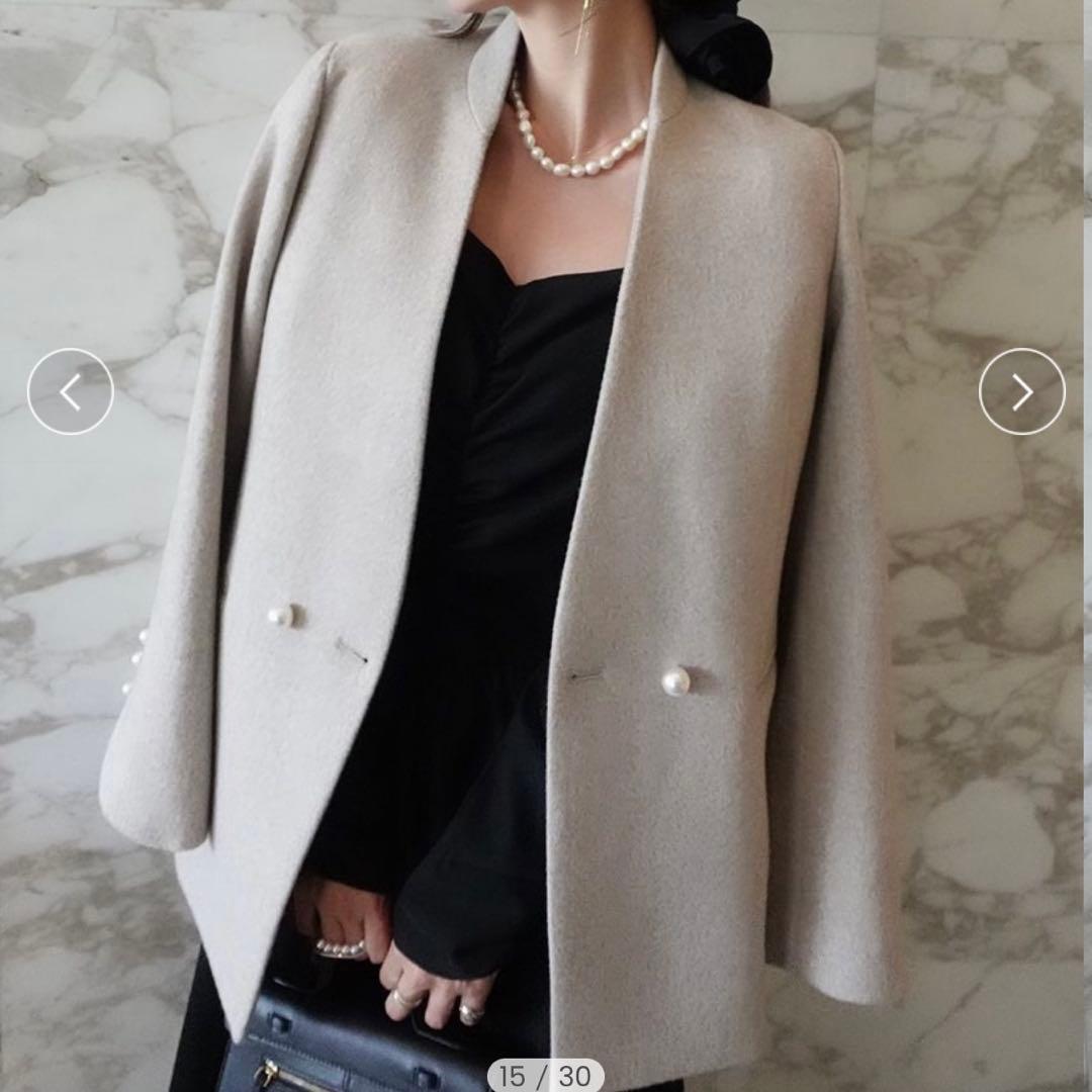 【新品未使用】ORGUE オルグ メルトンパールジャケットコート　ベージュ