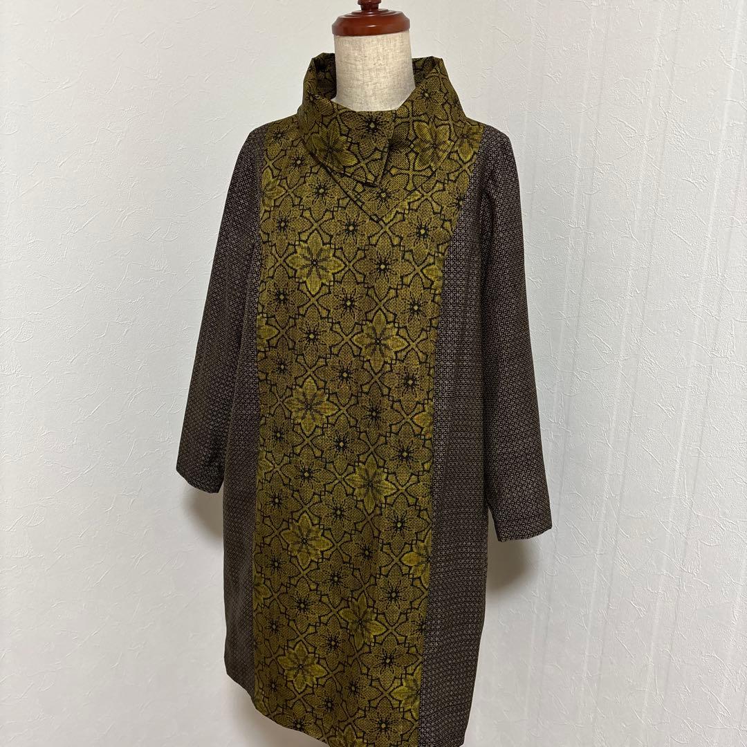 着物リメイク　11号サイズ　本場大島紬２種ロールカラー風チュニック