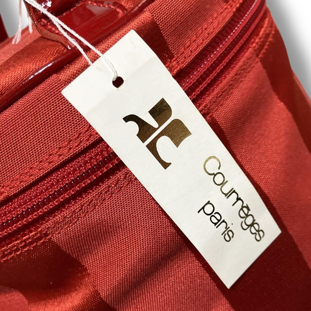 クレージュ 未使用品 フランス製 ビッグロゴ ストライプ バニティバッグ レッド