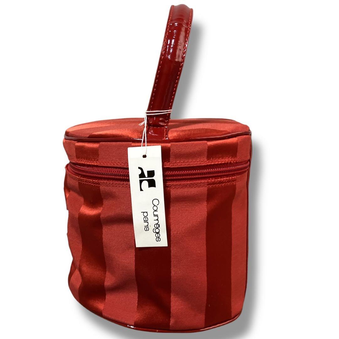 クレージュ 未使用品 フランス製 ビッグロゴ ストライプ バニティバッグ レッド