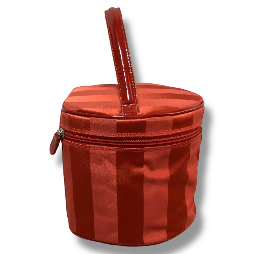 クレージュ 未使用品 フランス製 ビッグロゴ ストライプ バニティバッグ レッド