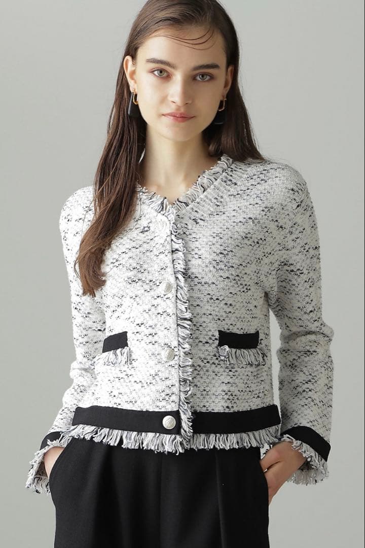 ピンキーアンドダイアン◆カスリツイードカーディガン ホワイト 38