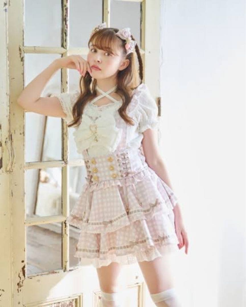 lizlisa はしごリボンギンガムティアードスカパン ピンク