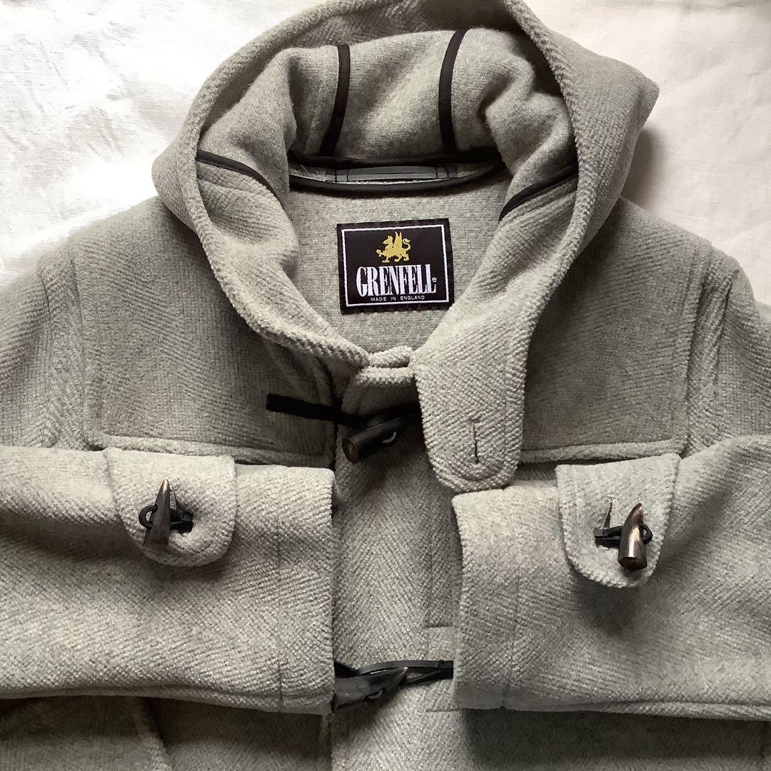 グレンフィル ヘリンボーン ダッフルコート 英国製 ライトグレー/38