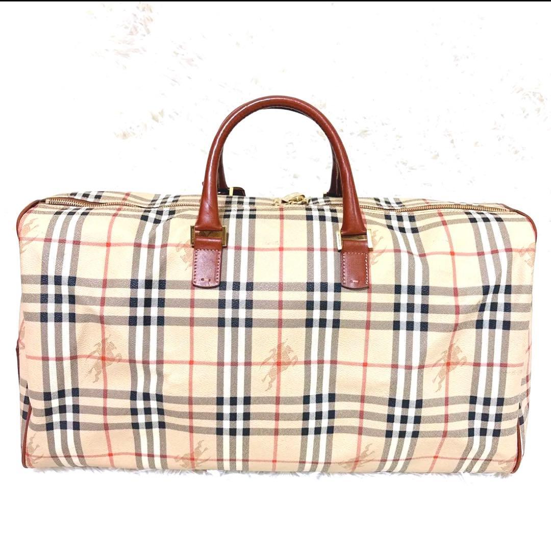 希少バーバリーロンドンノバチェックホースロゴレザー南京錠カギPVC大容量レア人気