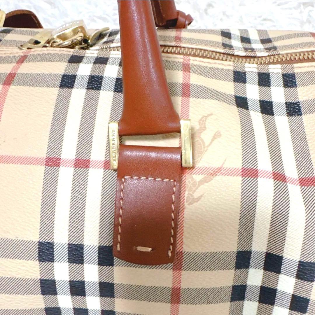 希少バーバリーロンドンノバチェックホースロゴレザー南京錠カギPVC大容量レア人気