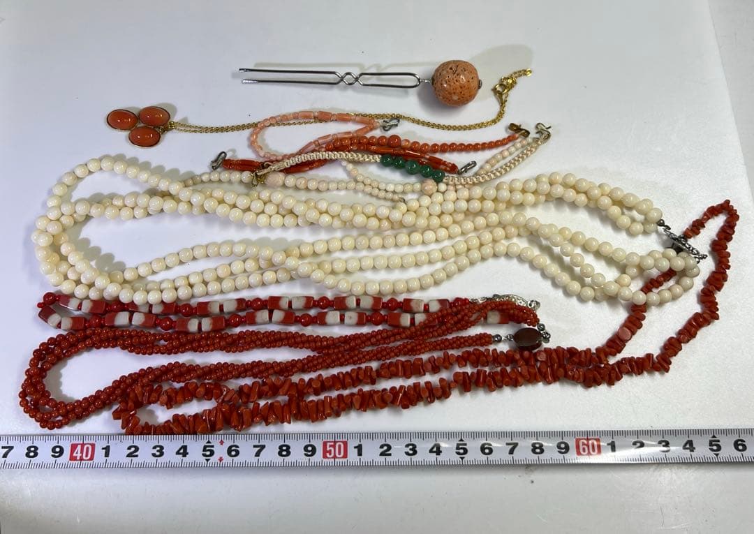 本赤珊瑚　ネックレス色々　袋込267g 東Y8-0122☆2F