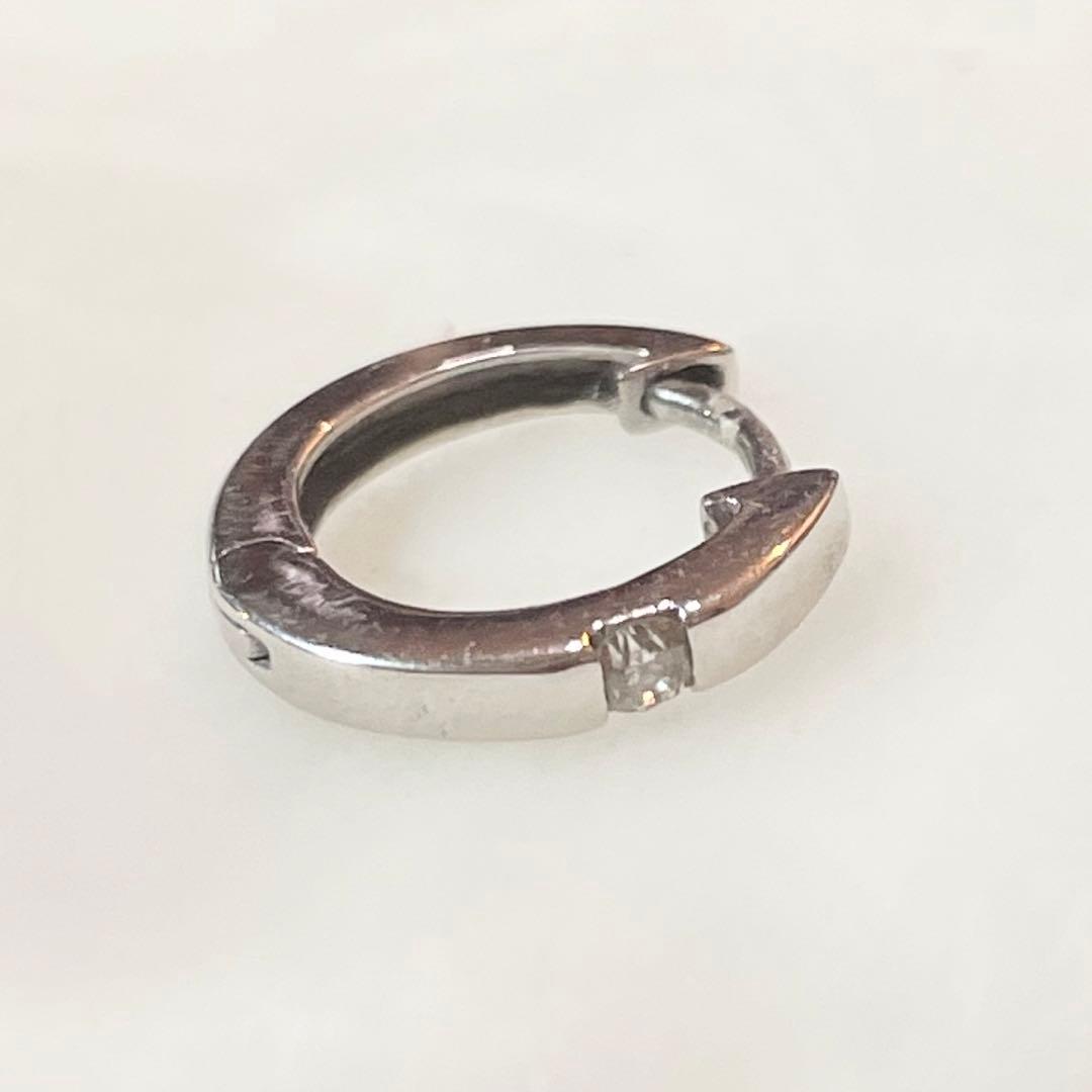 シンプルフープピアス K18WG 片耳用 ダイヤ付き