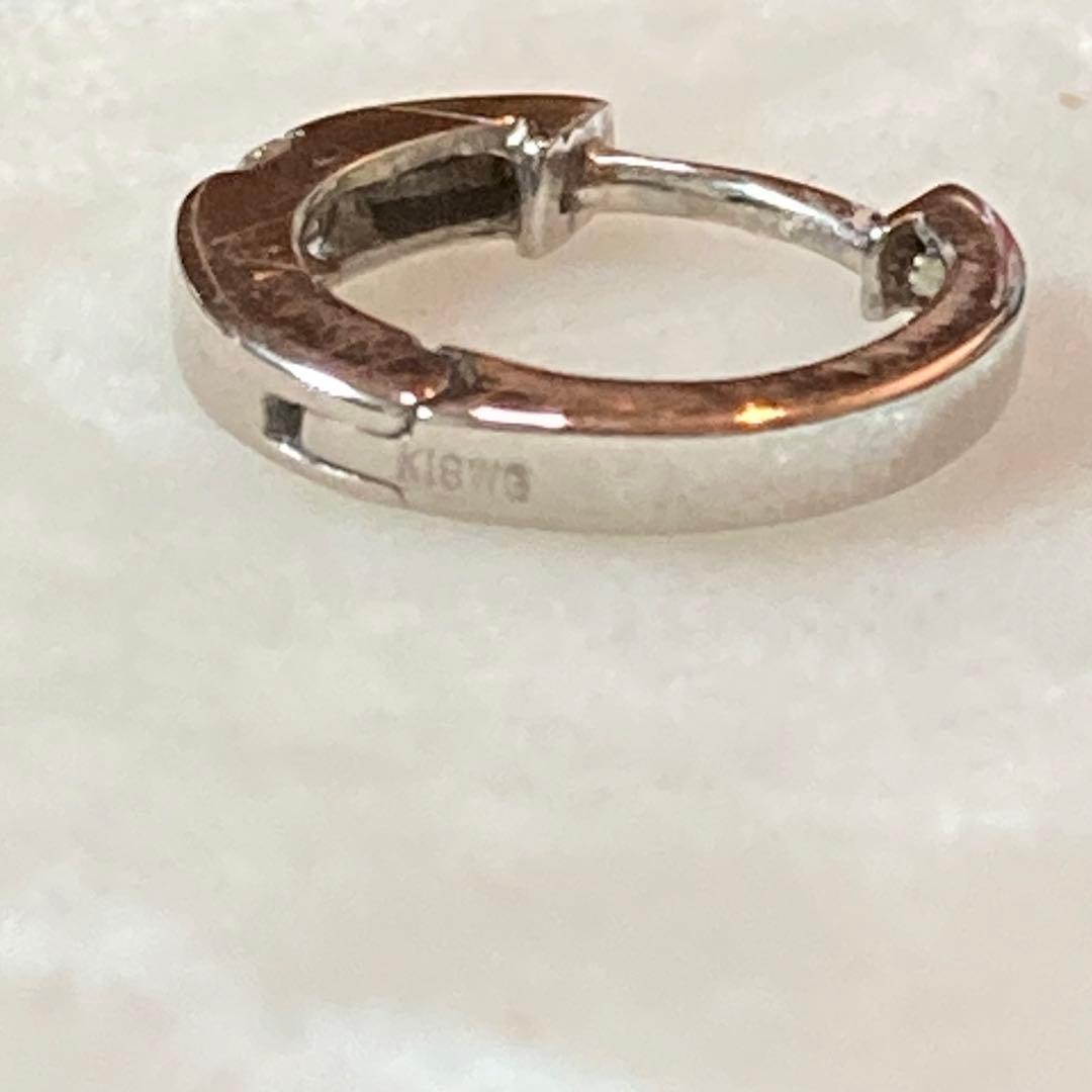 シンプルフープピアス K18WG 片耳用 ダイヤ付き