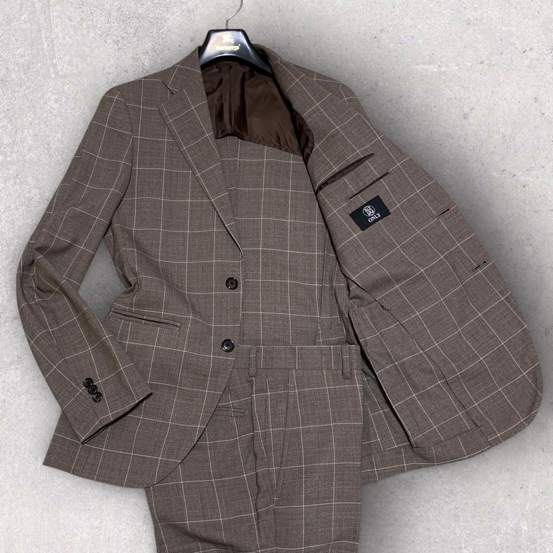 ONLY セットアップシングルスーツ REDA生地 チェック柄 ブラウン