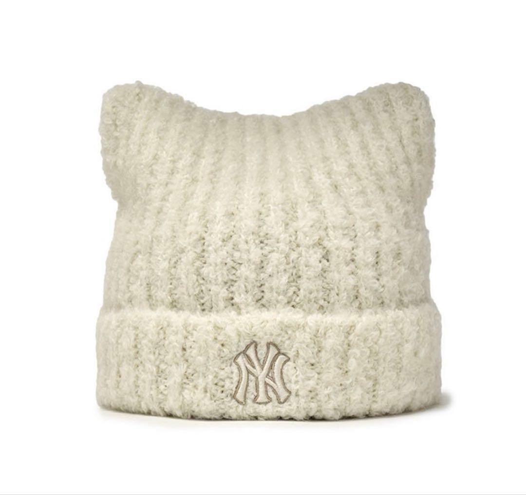 MLB ビーニー 猫耳 ホワイト ニット帽 韓国 karina