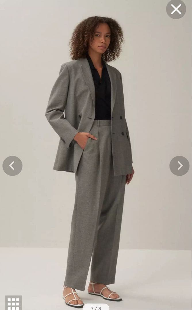 ATON WOOL LINEN SHARKSKIN | ダブルジャケット グレー