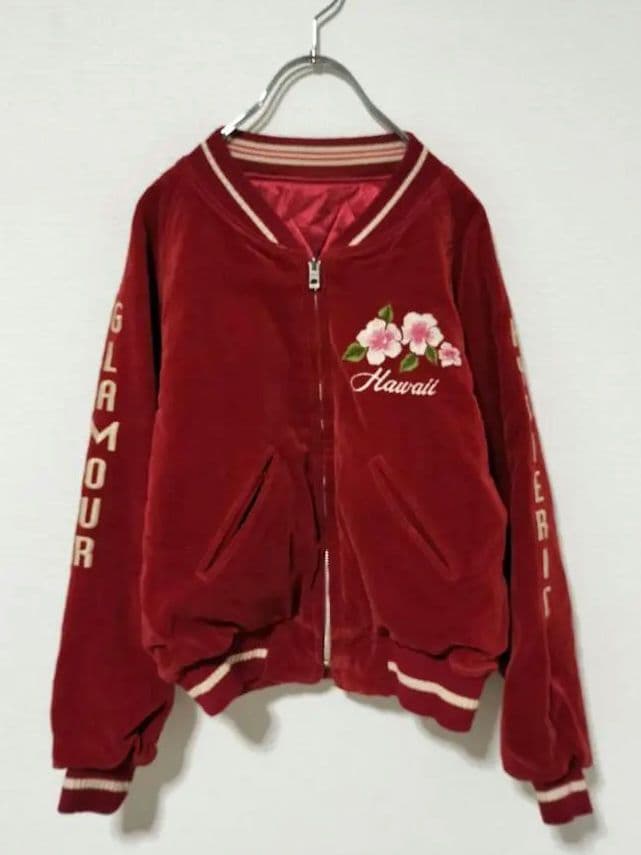 ヒステリックグラマー ベロア リバーシブルスカジャン リネン混 日本製 刺繍 M