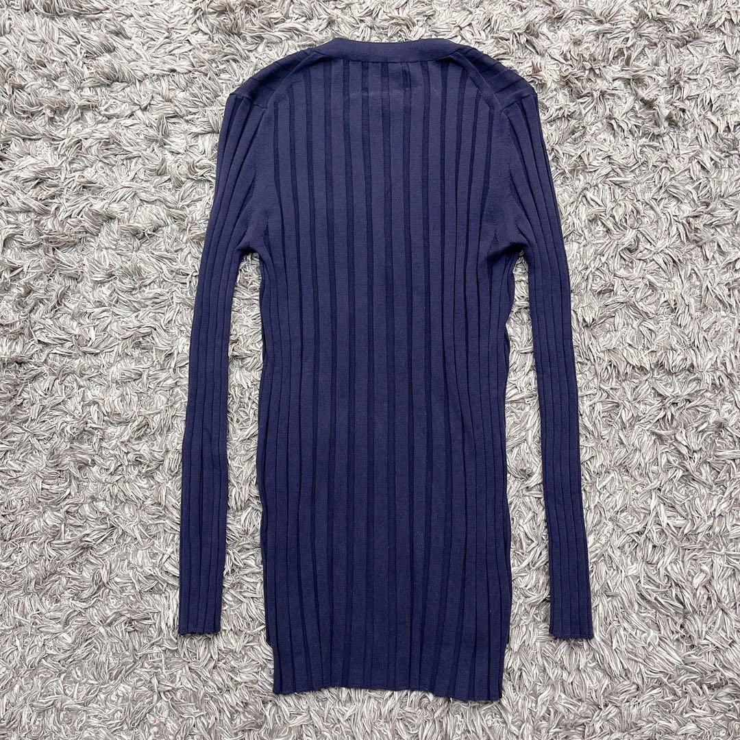 希少✨マディソンブルー リブニット Vネックカーディガン 紺 羽織 シルク混