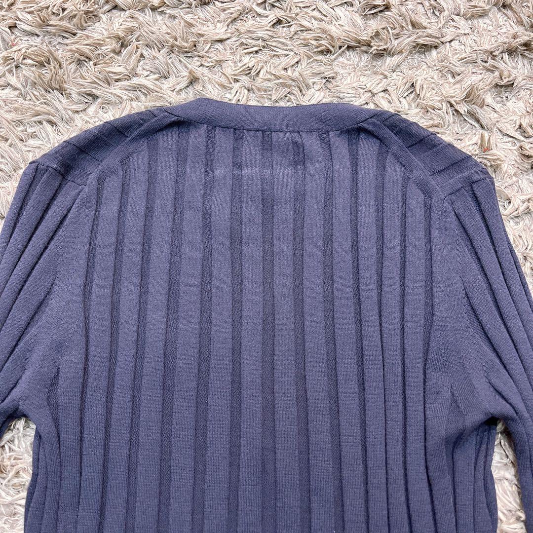 希少✨マディソンブルー リブニット Vネックカーディガン 紺 羽織 シルク混