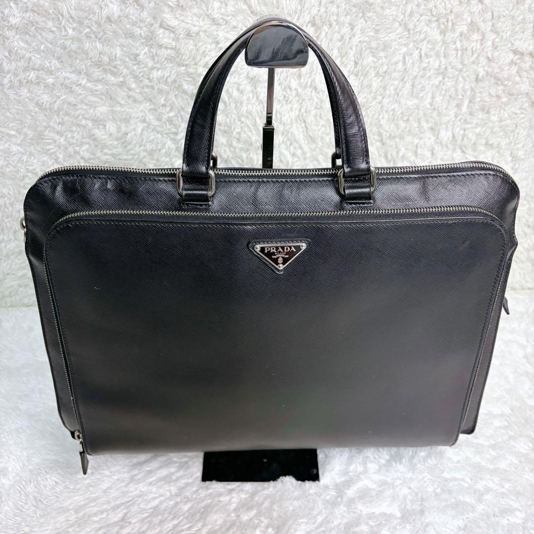 【極美品】PRADA ビジネスバッグ A4収納 ブリーフケース 正規品 三角ロゴ
