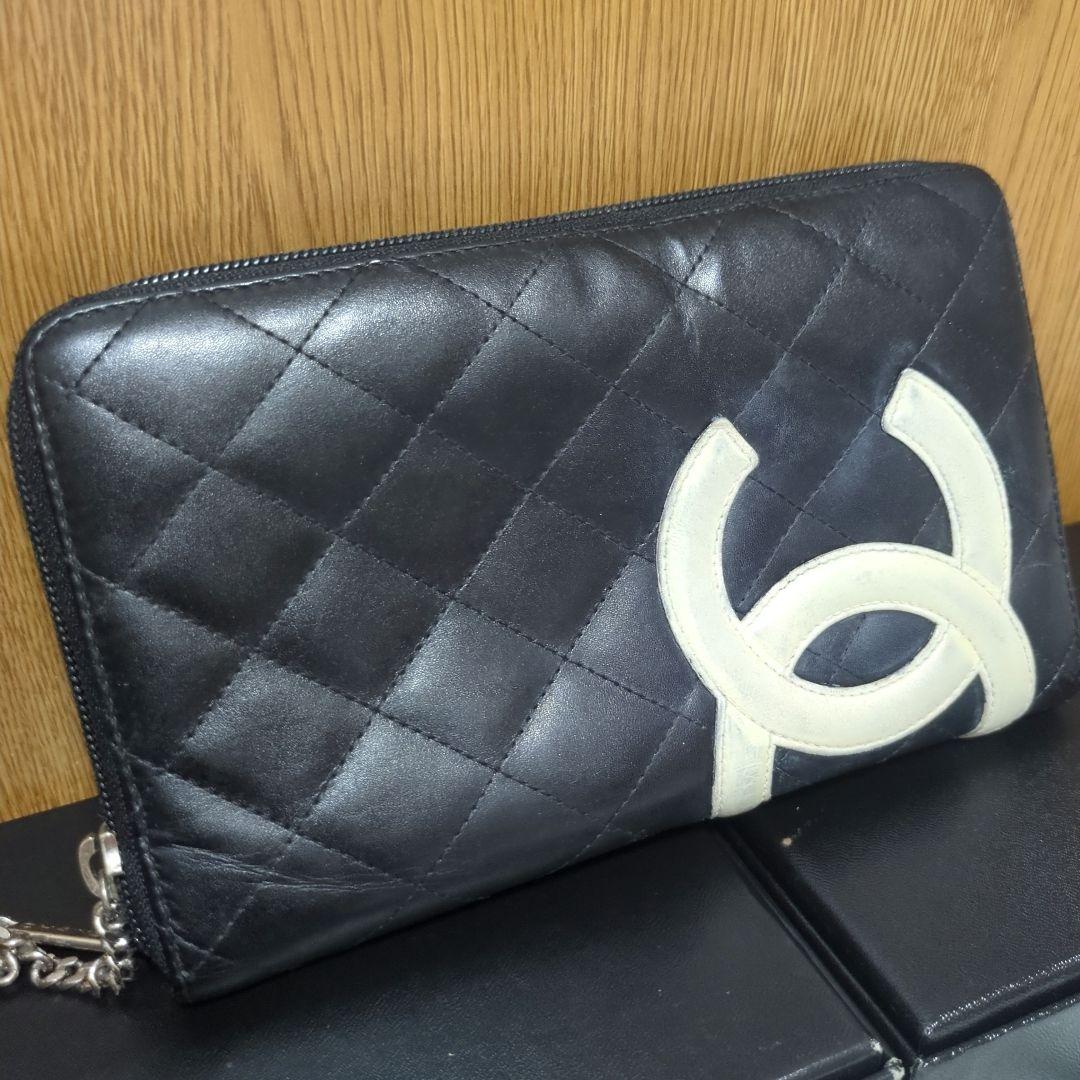 CHANEL カンボンライン 長財布 ジッピー ラウンドファスナー ブラック