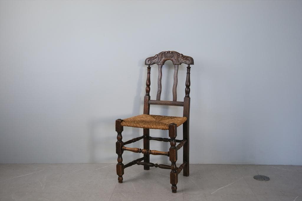 フランスアンティーク木製ダイニングチェア/ラッシュシートイス(90-43-6)