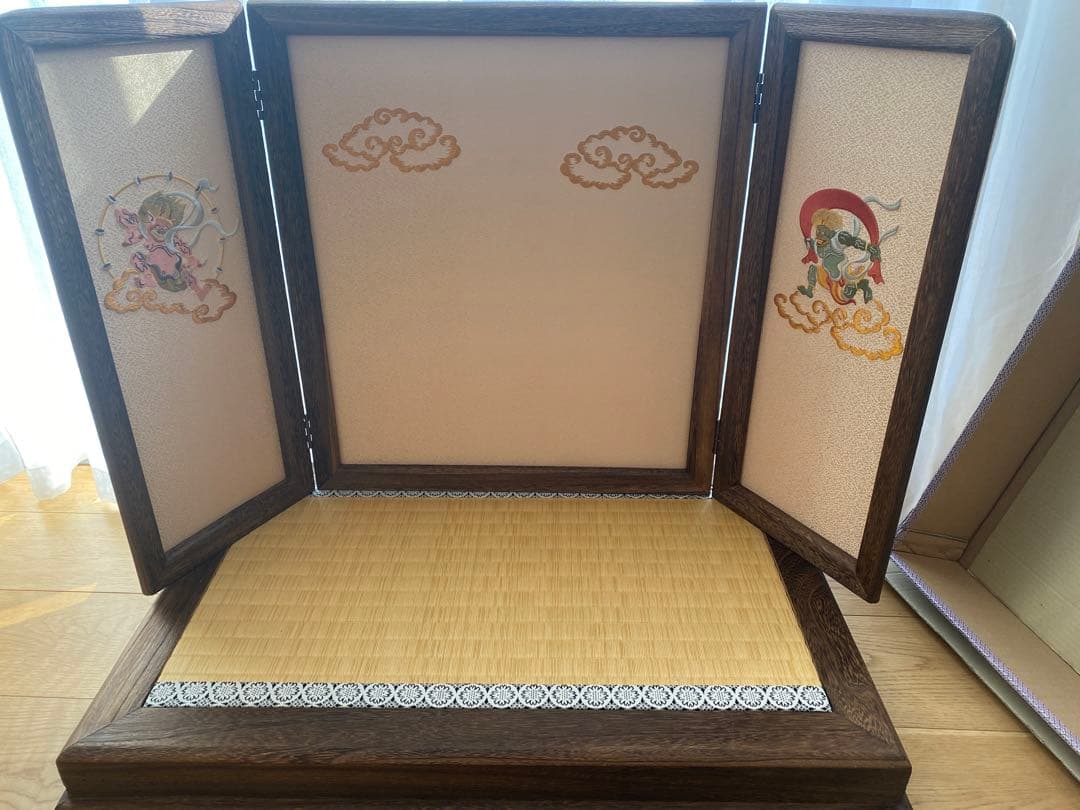 刺繍三つ折り焼桐屏風　飾台　セット　五月人形　子供の日