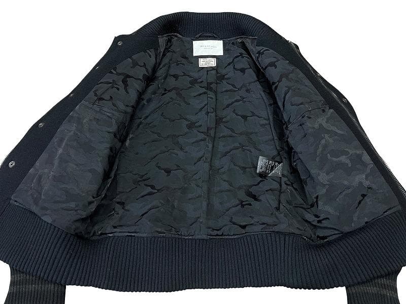 名作 アカンサス 14AW ダブルメルトン 茶芯 シワ加工 袖レザー スタジャン