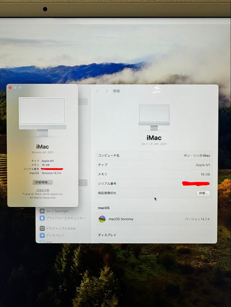 「美品」iMac 24インチ M1 16GB / 1TB MGPD3J/A