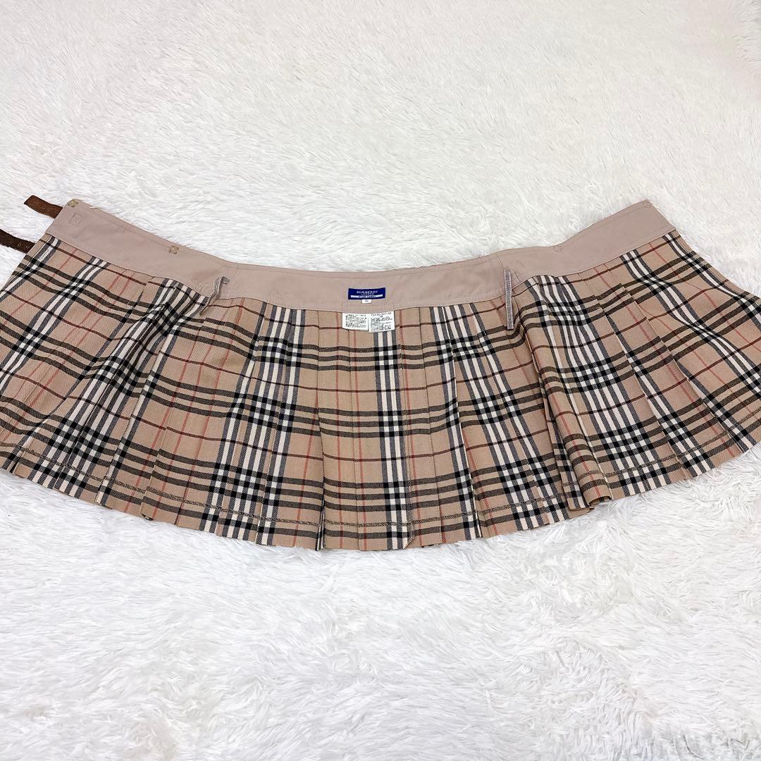 バーバリーブルーレーベル プリーツ　巻きスカート ノバチェック 革ベルト　36