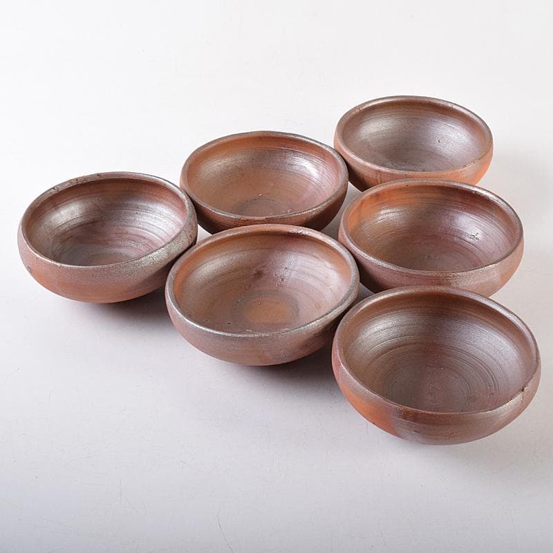 備前焼　人間国宝　藤原雄作　緋襷向付　五客　共箱　M　R8675