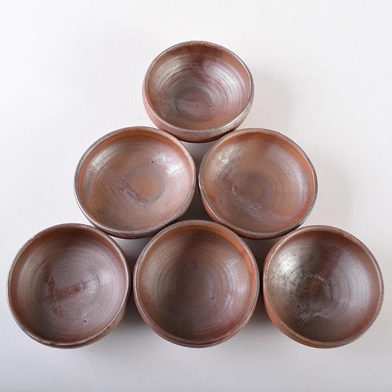 備前焼　人間国宝　藤原雄作　緋襷向付　五客　共箱　M　R8675