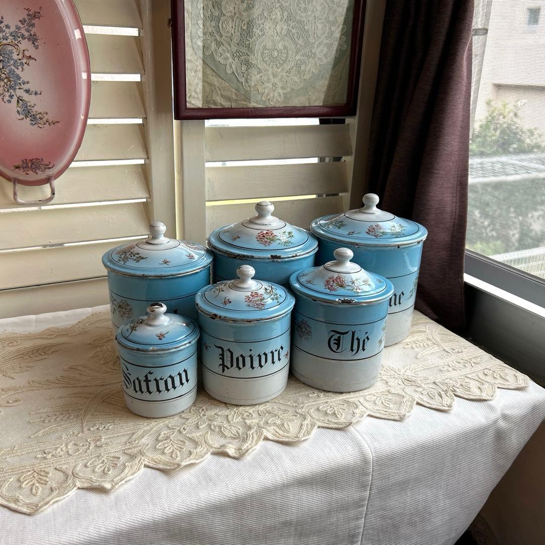 お値下げしました‼️ フランスアンティーク　ホーローキャニスター6 個set