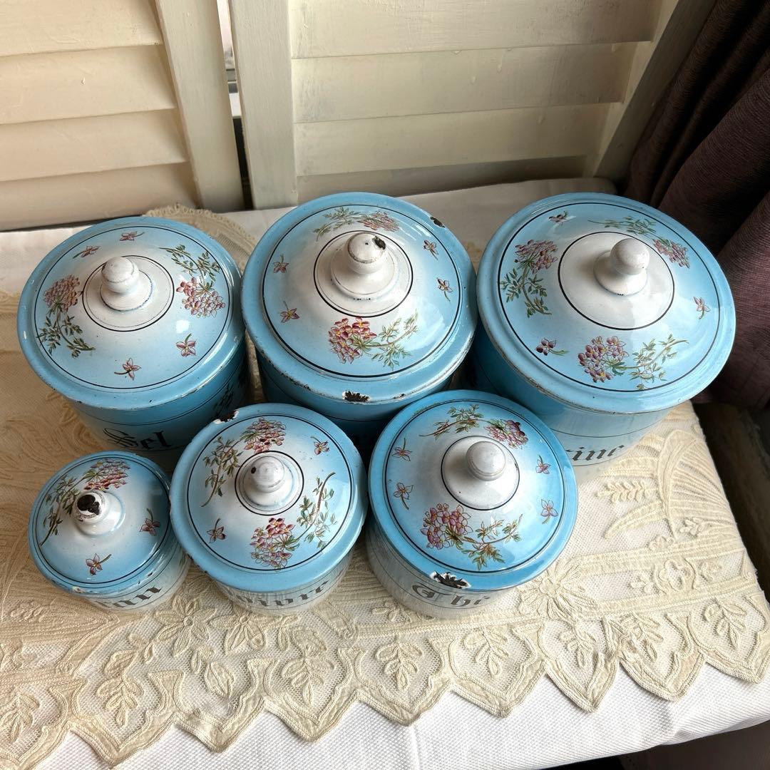 お値下げしました‼️ フランスアンティーク　ホーローキャニスター6 個set