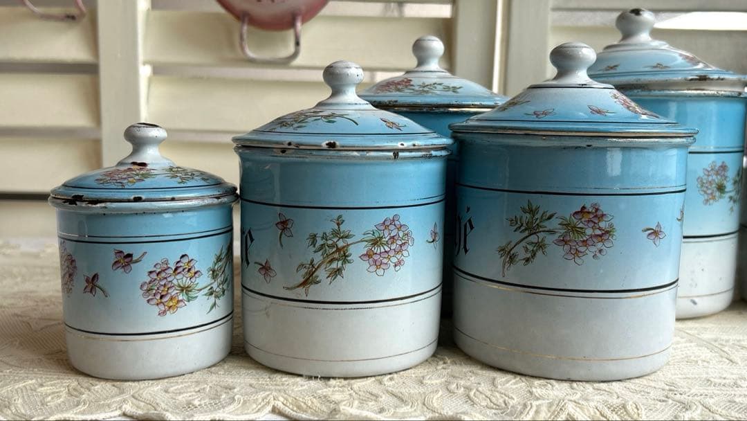 お値下げしました‼️ フランスアンティーク　ホーローキャニスター6 個set