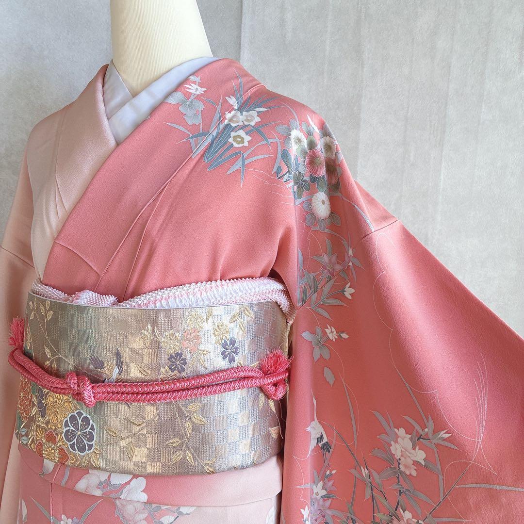 訪問着　フルセット　着物　正絹　入学式　友禅　スモールサイズ　Sサイズ　鶴　G4