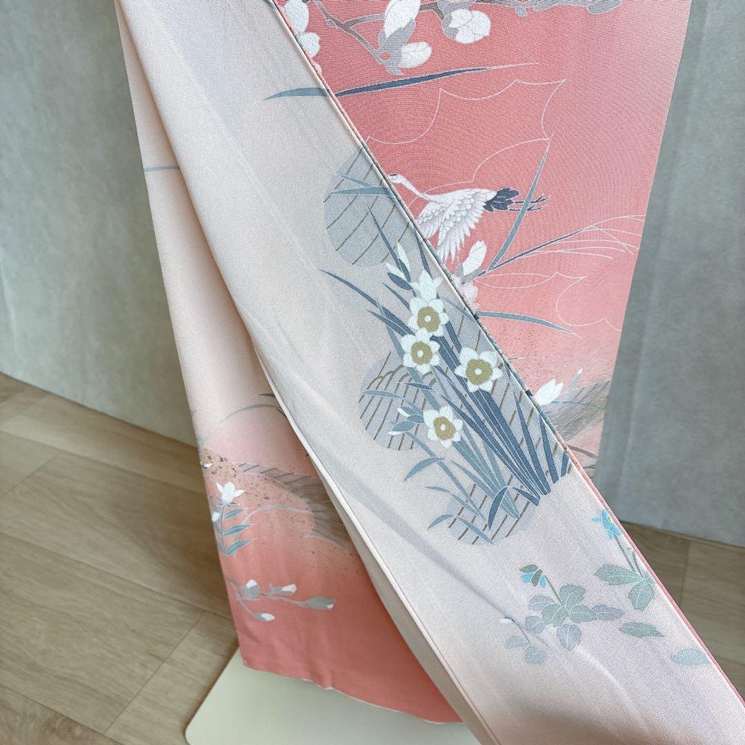 訪問着　フルセット　着物　正絹　入学式　友禅　スモールサイズ　Sサイズ　鶴　G4